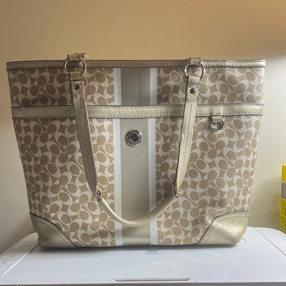 Coach Elegant Tan Designer Tote Bag